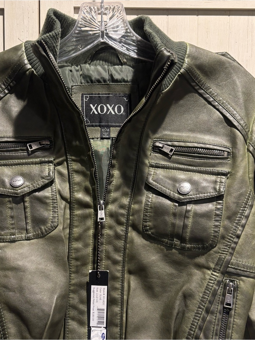 XOXO Olive Faux Leather Kids Bomber Jacket